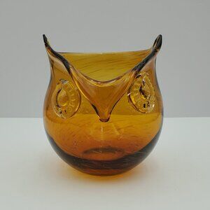 Pier 1 Amber Glass Owl Vase Owl Shaped Art Glass Candle Holder Figurine
